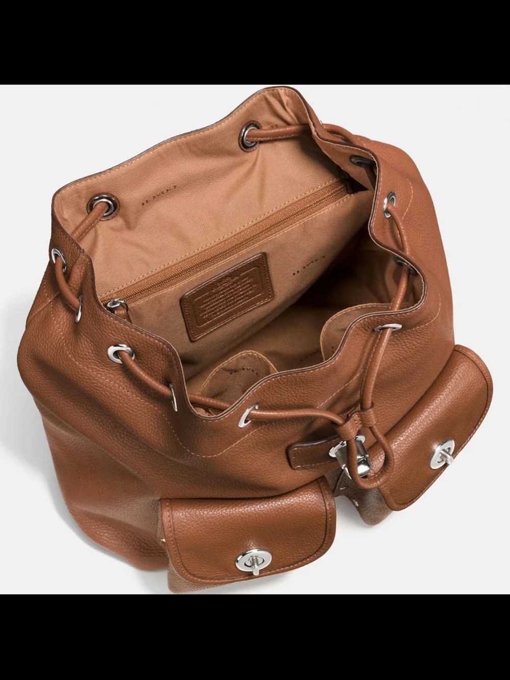 Coach Pebbled Leather Drawstring Backpack in Cognac - Picture 5 of 6